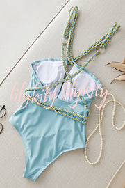 Sexy V-neck Cross-tie Elastic One-piece Swimsuit