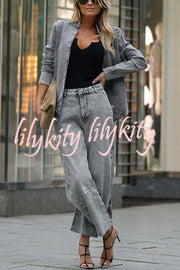 Casual Meetup Denim Stand Neck Long Sleeve Belted Loose Jacket
