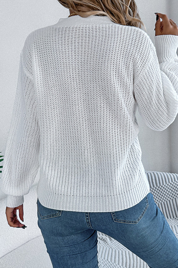 Casual Hollow V-neck Long-sleeved Knitted Sweater