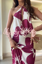 Leslie Flower Print Halter Cutout Cowl Neck Backless Maxi Dress