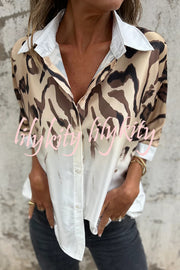 Classic Wild Satin Gradient Leopard Print Loose Short-sleeved Blouse