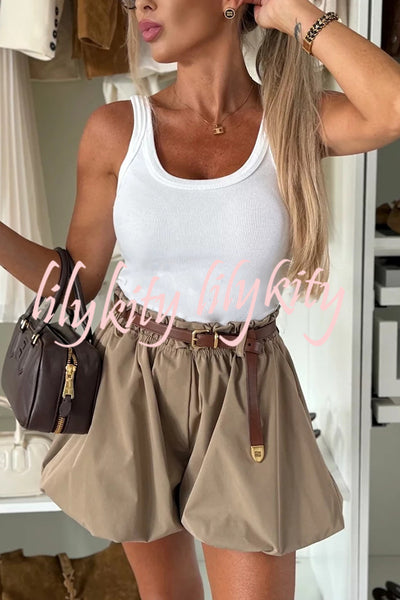 Fashion Style High Rise Elastic Waist Pocketed  Bloomer Shorts