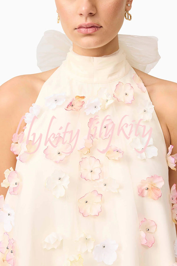Sweet Floral Embellished Sleeveless Mini Dress