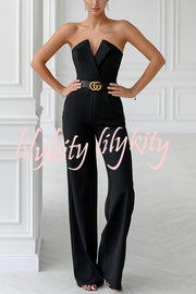 Tuxedo-style Off Shoulder Pocket Wide Leg Formal Jumpsuit