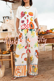 Unique Printed Elastic Waist Pocket Vacation Casual Wide Leg Pants