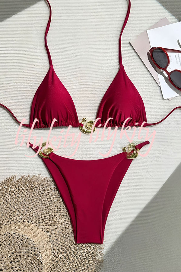 Sexy Halterneck Lace-up Metallic Stretch Two-piece Bikini Swimsuit