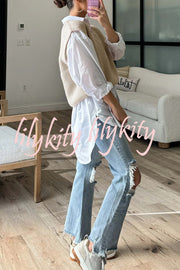 Solid Color V-neck Sleeveless Casual Loose Vest