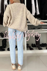 Explore Autumn Knit Open Front Long Balloon Sleeve Loose Cardigan