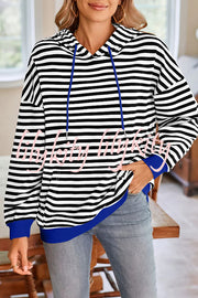 Striped Print Long Sleeve Pocket Loose Hoodie