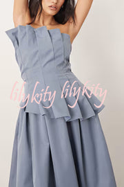 Fashionable Chic Off Shoulder Structured Pleat Corset A-line Midi Dress