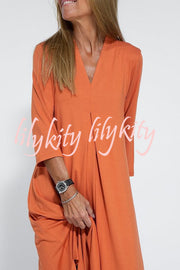 Solid Color V-neck Casual Slit Maxi Dress