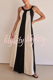 Day To Night Linen Blend Colorblock Wide Strap Maxi Dress