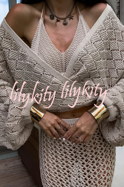 Fashion Front Cross Loose Lantern Sleeve Knitted Top