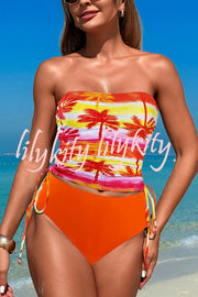 Unique Print High Waist Tie-Stretch Two-Piece Bikini Swimsuit