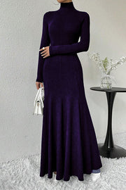 Solid Color High-neck Long-sleeved Slim-fit Fishtail Elegant Maxi Dress