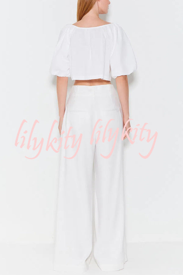 Adriano Double Button High Waist Pocketed Wide Leg Pants