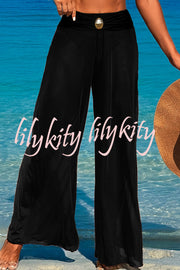 Solid Color Loose Metal Buckle Beach Pants