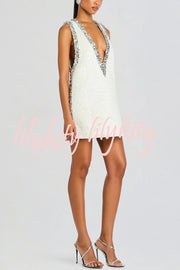 Cocktail Charm Sequin Colorblock Trim V-neck Sleeveless A-line Mini Dress