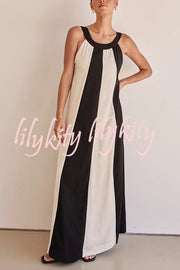 Day To Night Linen Blend Colorblock Wide Strap Maxi Dress