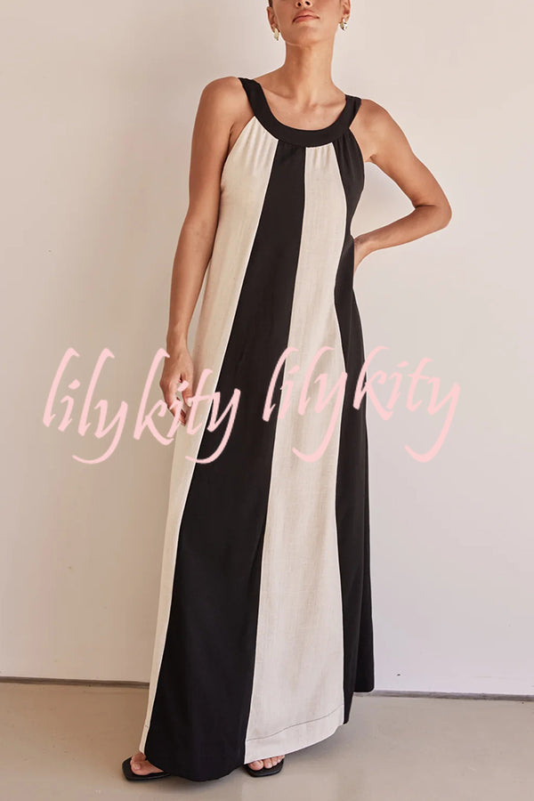 Day To Night Linen Blend Colorblock Wide Strap Maxi Dress