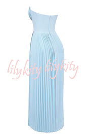 Romantic and Elegant Pleated Strapless Maxi Dress