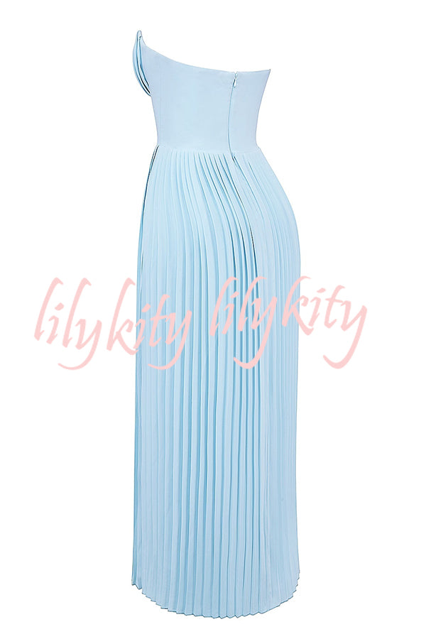 Romantic and Elegant Pleated Strapless Maxi Dress