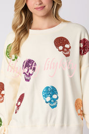 Halloween Skull Sequin Loose Casual Sweatshirt