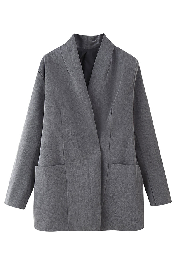 Solid Color Lapel Long Sleeve Casual Pocket Long Blazer