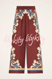 Bohemian Dreams Unique Print Elastic Waist Pocket Wide Leg Pants