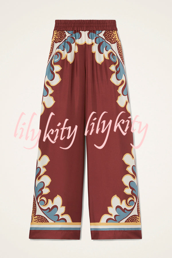 Bohemian Dreams Unique Print Elastic Waist Pocket Wide Leg Pants