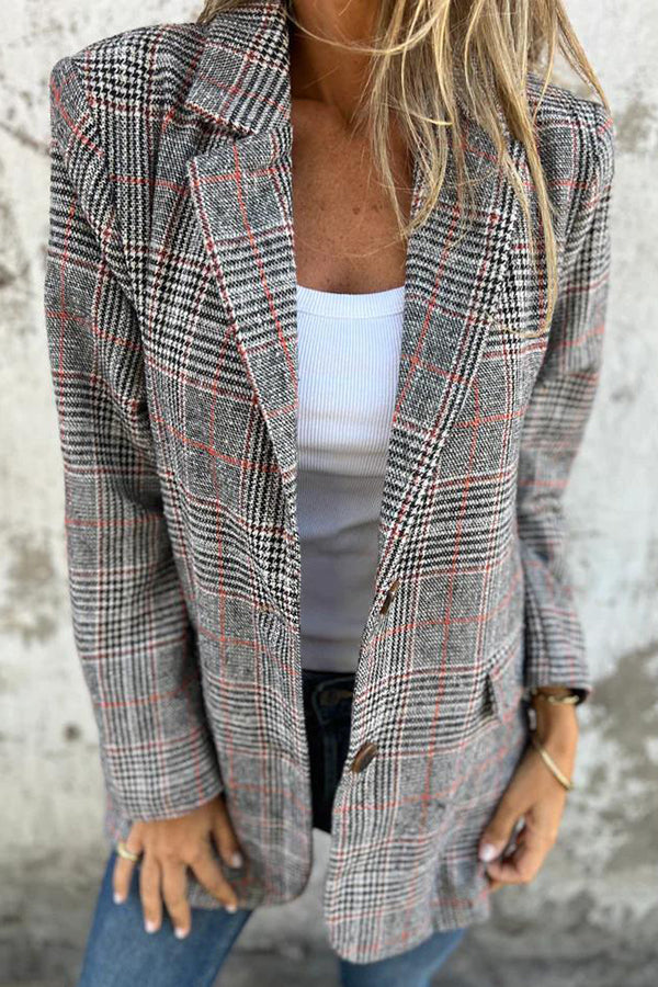 Stylish Retro Houndstooth Lapel Casual Blazer