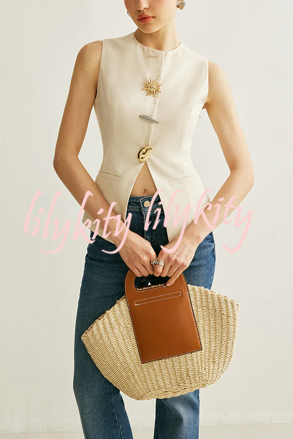 British Elegant Sun-decorated Sleeveless Versatile Vest