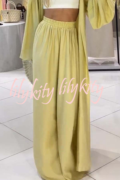 Beach Cottage High Rise Elastic Waist Wide Leg Pants