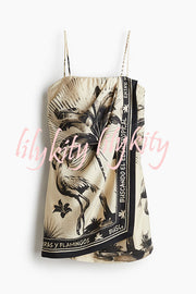 Flora Flamingo Print Halter Backless Mini Dress