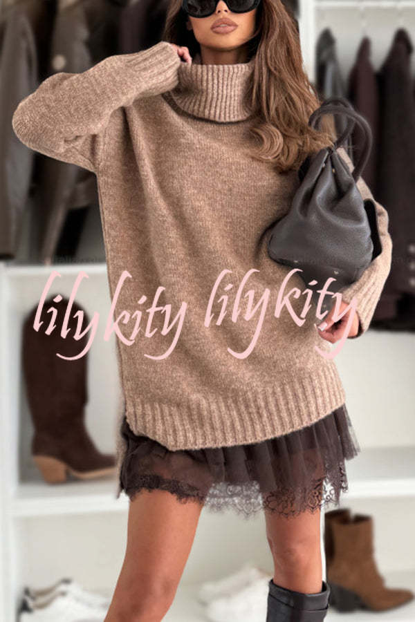 Breezy City Knit Turtleneck Long Sleeve Relaxed Sweater