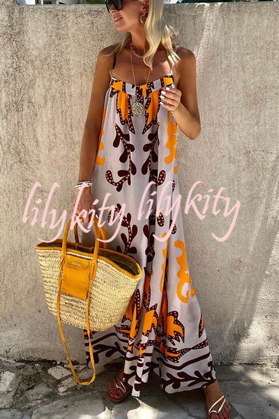 Sunday¡¯s Color Palette Ethnic Printed Loose Cami Maxi Dress