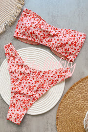 Floral Print Conch Buttoned Two-piece Stretch Bikini Swimsuit