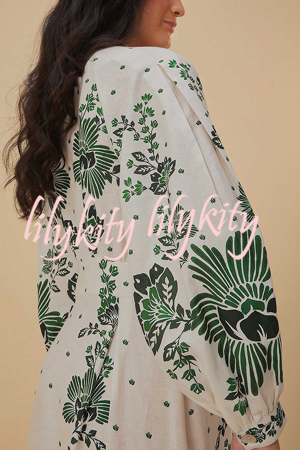 Forest Soul Unique Print Button Down Long Sleeve Shirt Maxi Dress