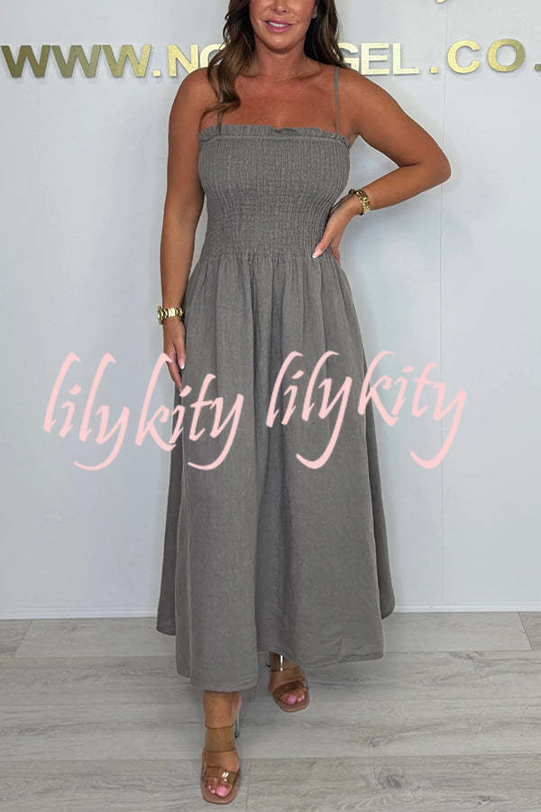 Solid Color Casual Short Jacket and Suspender Pleated Maxi Dress Set