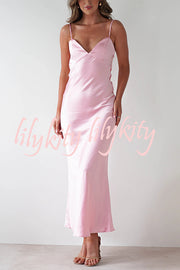 Satin Elegant Sling Backless Lace-Up Midi Dress