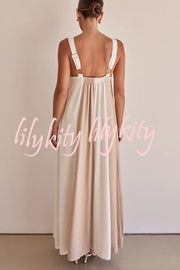 Day To Night Linen Blend Colorblock Wide Strap Maxi Dress