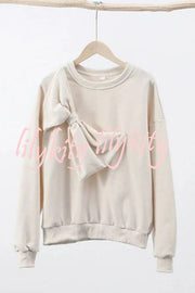 Solid Color Round Neck Long Sleeve Bow Loose Sweatshirts