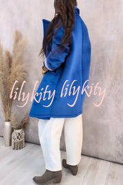 A Pleasant Winter Button Up Long Sleeve Pocket Lapel Loose Midi Jacket