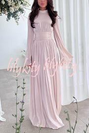 Stylish and Elegant Waist-tie Back Pleated Maxi Dress