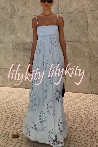 Simona Embroidered Starfish Pattern Backless Tie-up Slip Maxi Dress