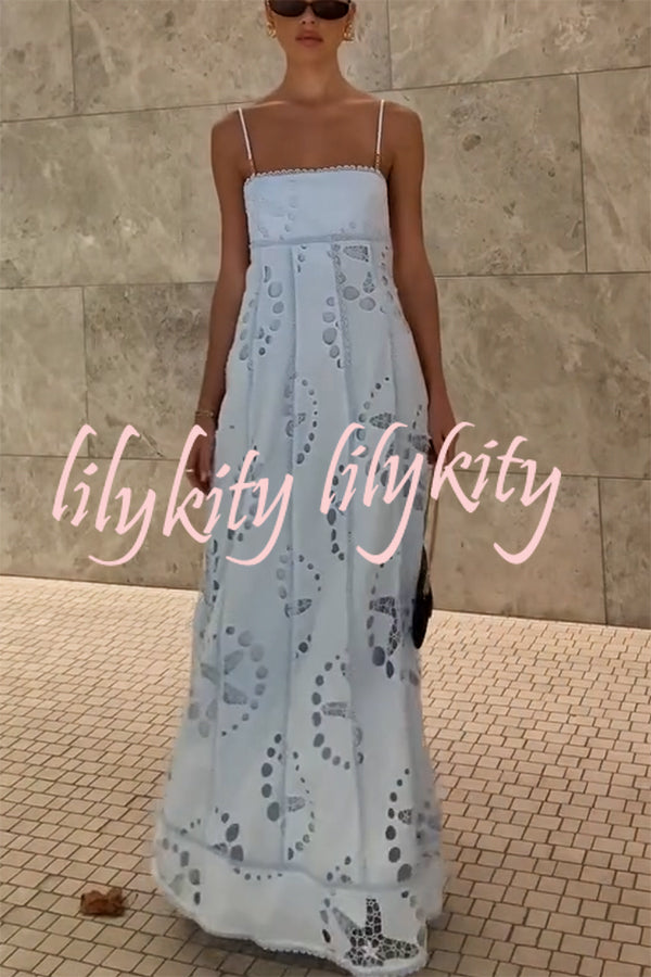 Simona Embroidered Starfish Pattern Backless Tie-up Slip Maxi Dress