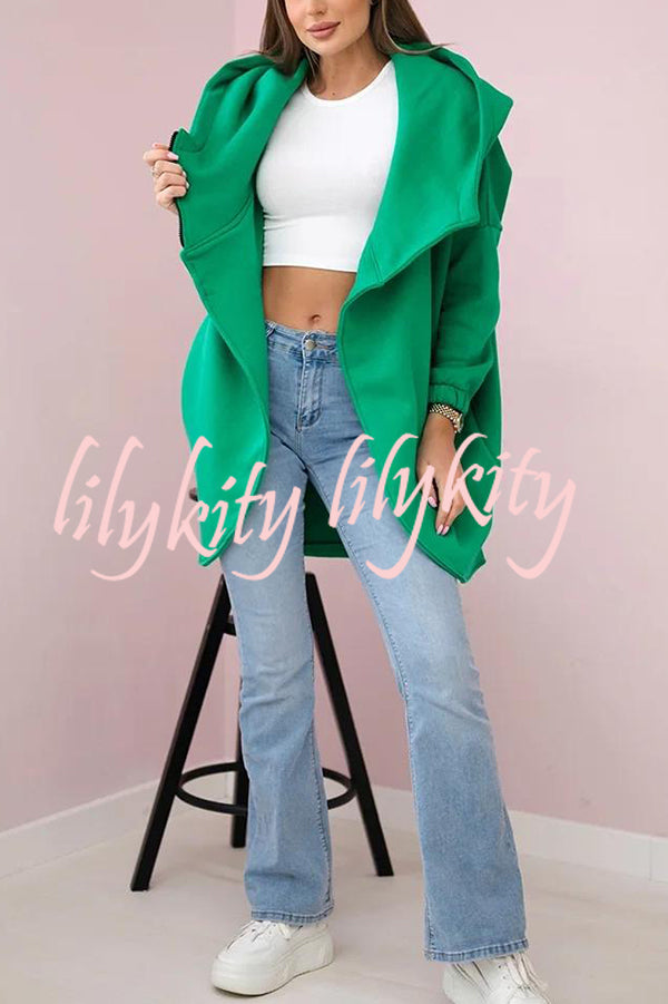 Solid Color Loose Hooded Zip-up Casual Sports Jacket