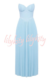 Romantic and Elegant Pleated Strapless Maxi Dress