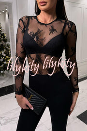 Elegant Sexy Touch Lace Mesh Long Sleeve Stretch Bodysuit