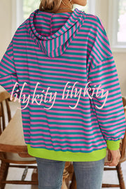 Striped Print Long Sleeve Pocket Loose Hoodie